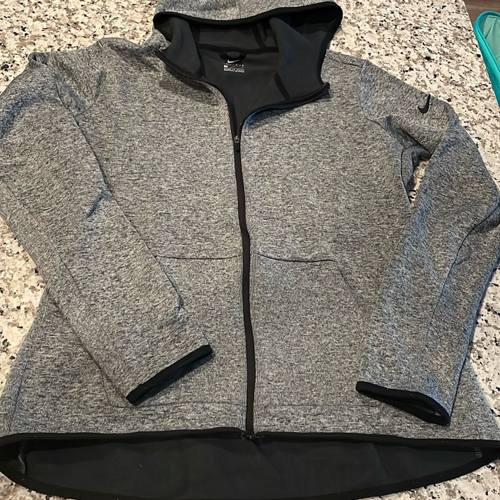 Nike Dry-Fit full zip hooded jacket XL, hearhered gray sweater, microfleece EUC